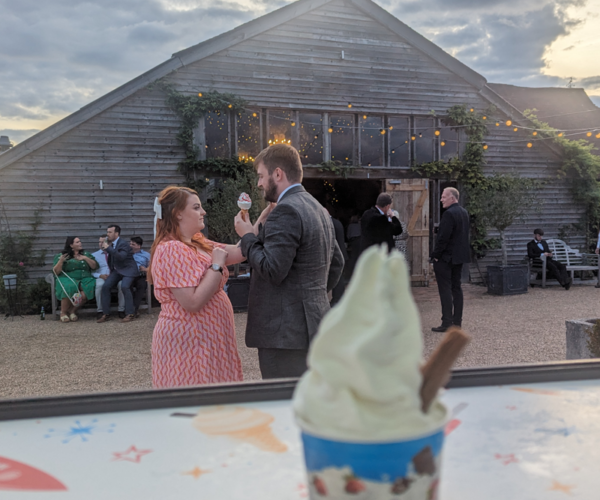Newly Weds enjoying Mr Whippy ice cream