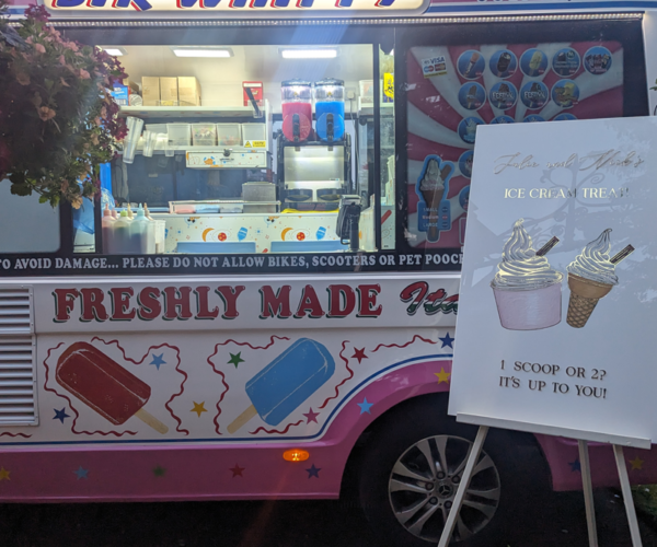ice cream van set up and ready to celebrate at an anniversary party